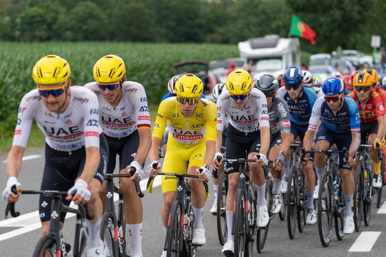 Email Confirmation Landing Page 3 Tadej Pogacar leads his UAE team at the front of the Tour de France peloton on a climb